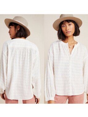 Anthropologie Pilcro Tavi Textured Button Down Blouse Ivory Size M